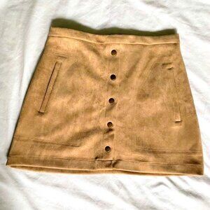 HYFVE Faux Suede Button Mini Skirt Size Medium Tan Brown Academia